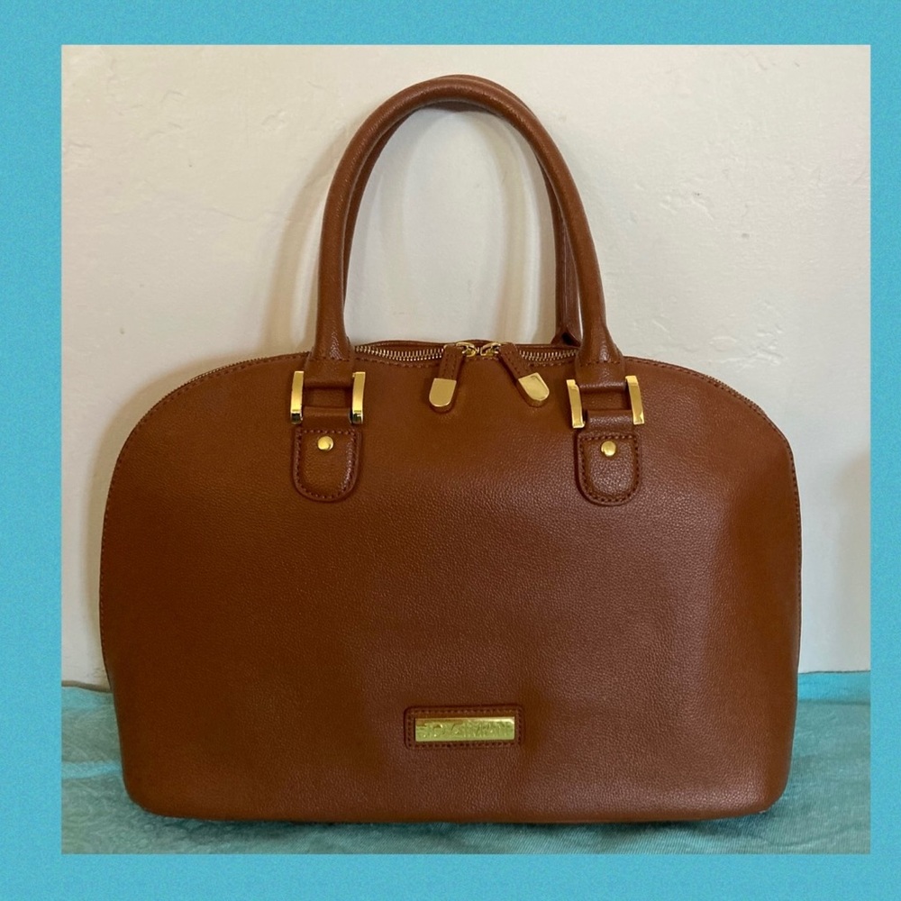 Joy Handbag Cognac Leather Gold tone hardware euc Joy & Iman